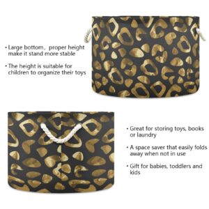 Krafig Gold Leopard Print Pattern Round Collapsible Storage Basket, Large Toy Storage, Laundry Baskets, Open Home Storage Bins for Toy Organizer, Home Decor, Clothes, Toys