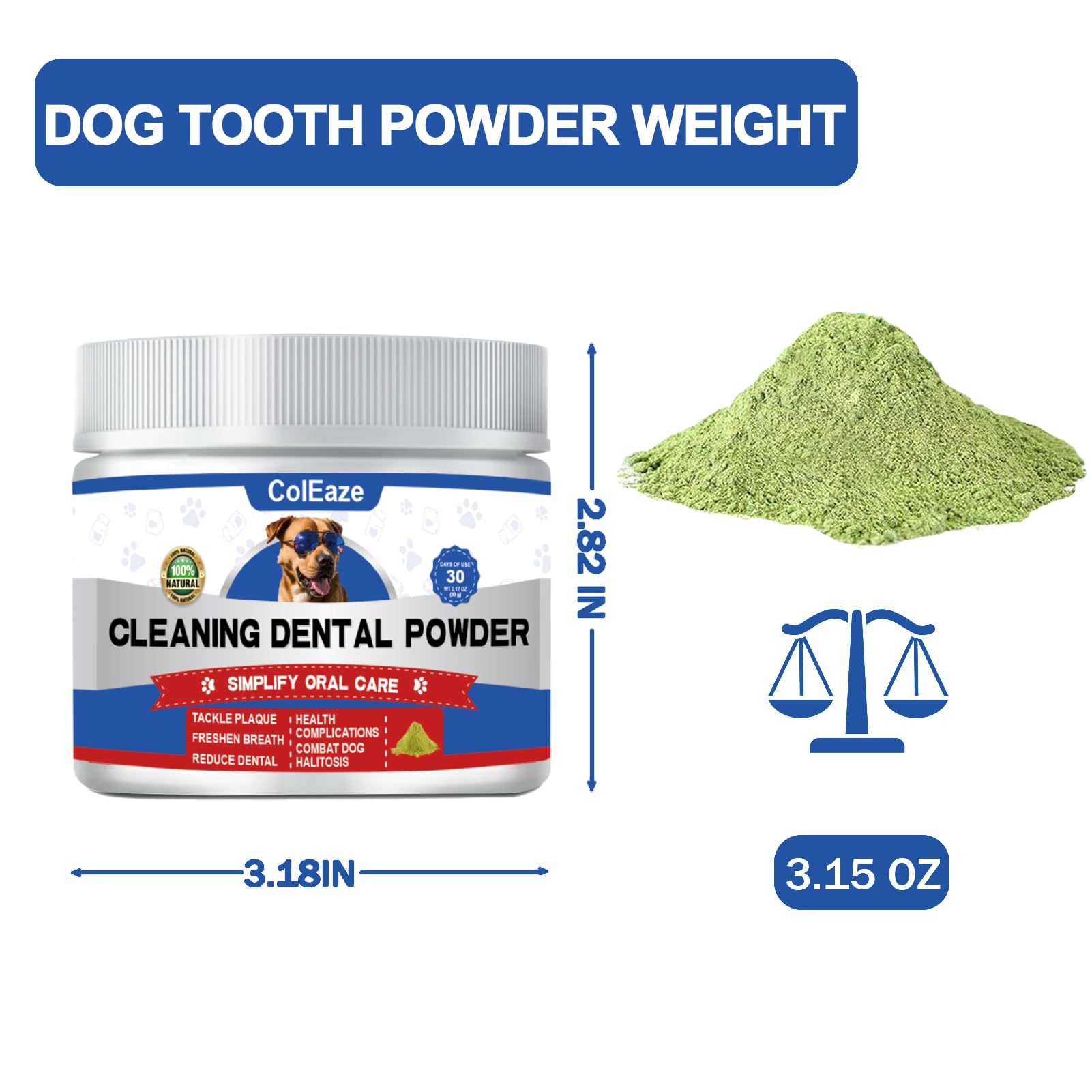 Dog Teeth Cleaning Powder, Dog Plaque and Tartar Remover, Dog Breath Freshener, Teeth Cleaning Made Easy, Targets Tartar & Bad Breath, Healthy Mouth for Dogs, Formulated for Small, Medium, Large Dogs