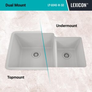 32" x 19" Quartz Kitchen Sink, 60/40 Double Bowl Sink, Drop-in Sink, Undermount Sink, Granite Kitchen Sink, White Kitchen Sink, Lexicon Platinum LP-6040-W-SO