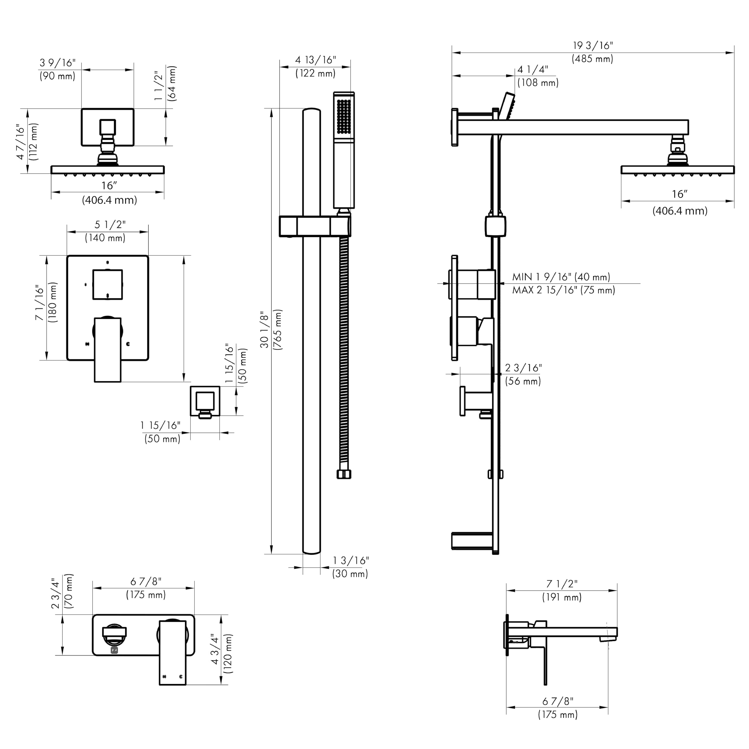 ZLINE Autograph Edition Bliss Shower System with 16" Oversized Shower Head in Champagne Bronze (BLS-SHS16-CB)