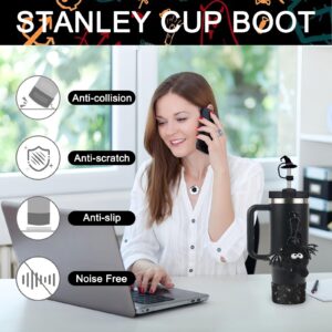 BELSITA Halloween Stanley Cup Accessories Set, Black Cartoon Devil Brid Witch Hat Straw Cap Design Water Bottle Decoration, Silicone Stanley Cup Boot, Stanley Charms for Stanley Cup 30/40oz Tumble