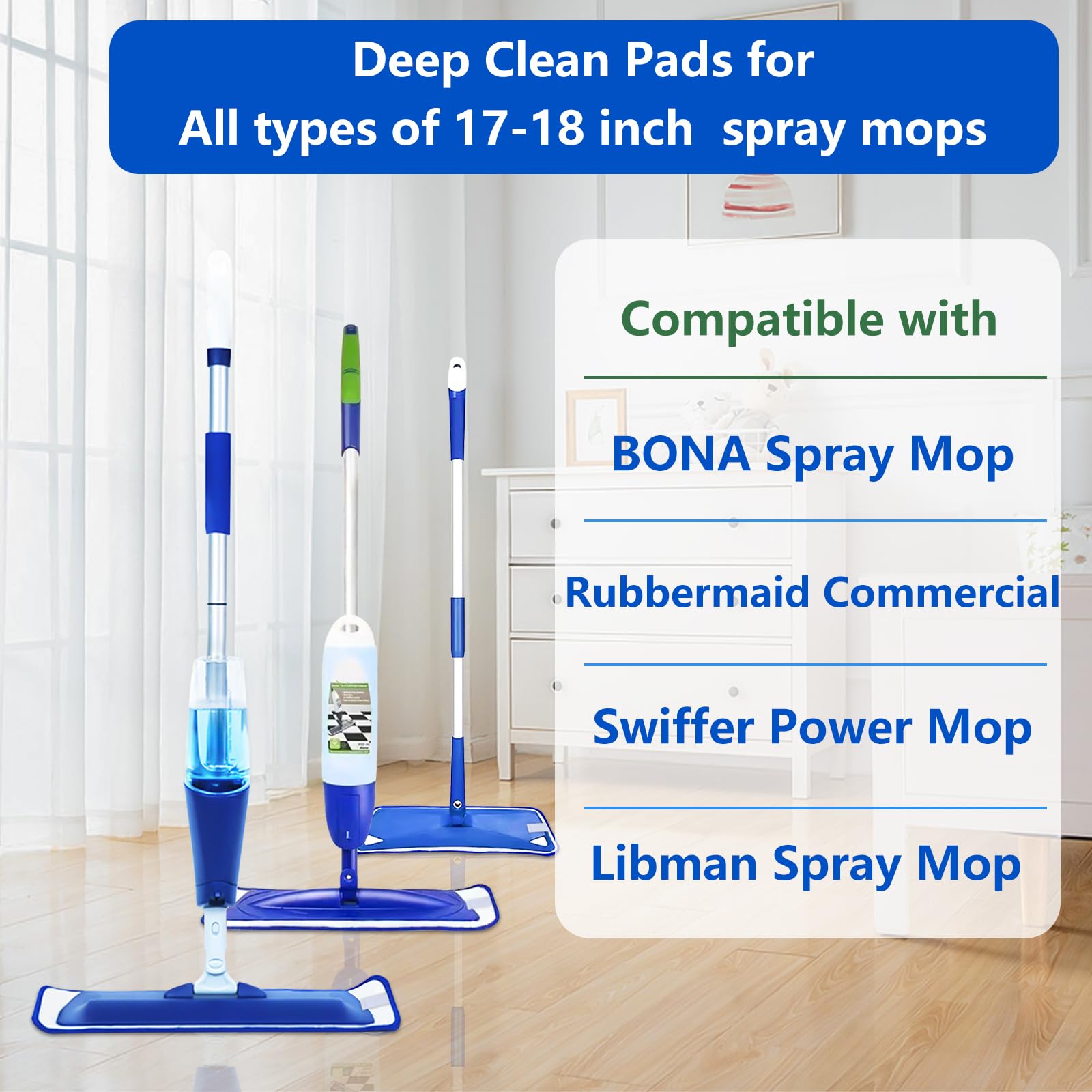 10 Pack Deep Cleaning Microfiber Pad for Bona Hardwood Mop,Rubbermaid Commercial,Swiffer Power Mop,Libman Freedom Mop and All Other 16''-18'' Spray Mop.Washable & Reusable Mop Pads for Floor Cleaning.