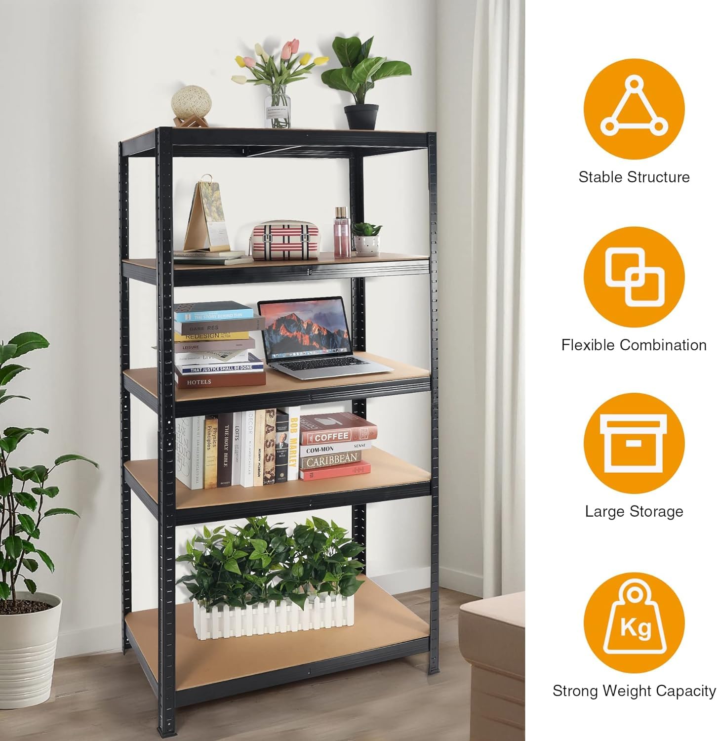 CIERRSSCVV 5-Tier Adjustable Cube Storage Shelf, Metal Shelves for Heavy Duty Storage, Garage Storage Shelves, Book Shelf Organizer for Bedroom, Bakers Racks for Kitchens