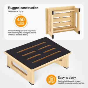 Wooden Step Stool for Adults Seniors with Non-Slip Rubber Feet Step, Heavy Duty Platform Stepping Stools with 450 LBS Capacity for Bedroom Kitchen Bathroom, Bed Steps for High Beds, Bedside Support