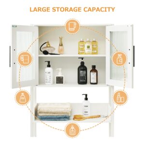 coucheta Bathroom Over-The-Toilet Cabinet with Glass Doors and Adjustable Shelves, Spacious Above Toilet Storage Organizer