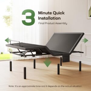 Marsail Massage Adjustable Bed Base Queen, Adjustable Bed Frame with Under-Bed Nightlight, 4 Ports USB A&C, 3 Minutes Fast Assembly, Wireless Control Adjustable Bed with 4 Height Options