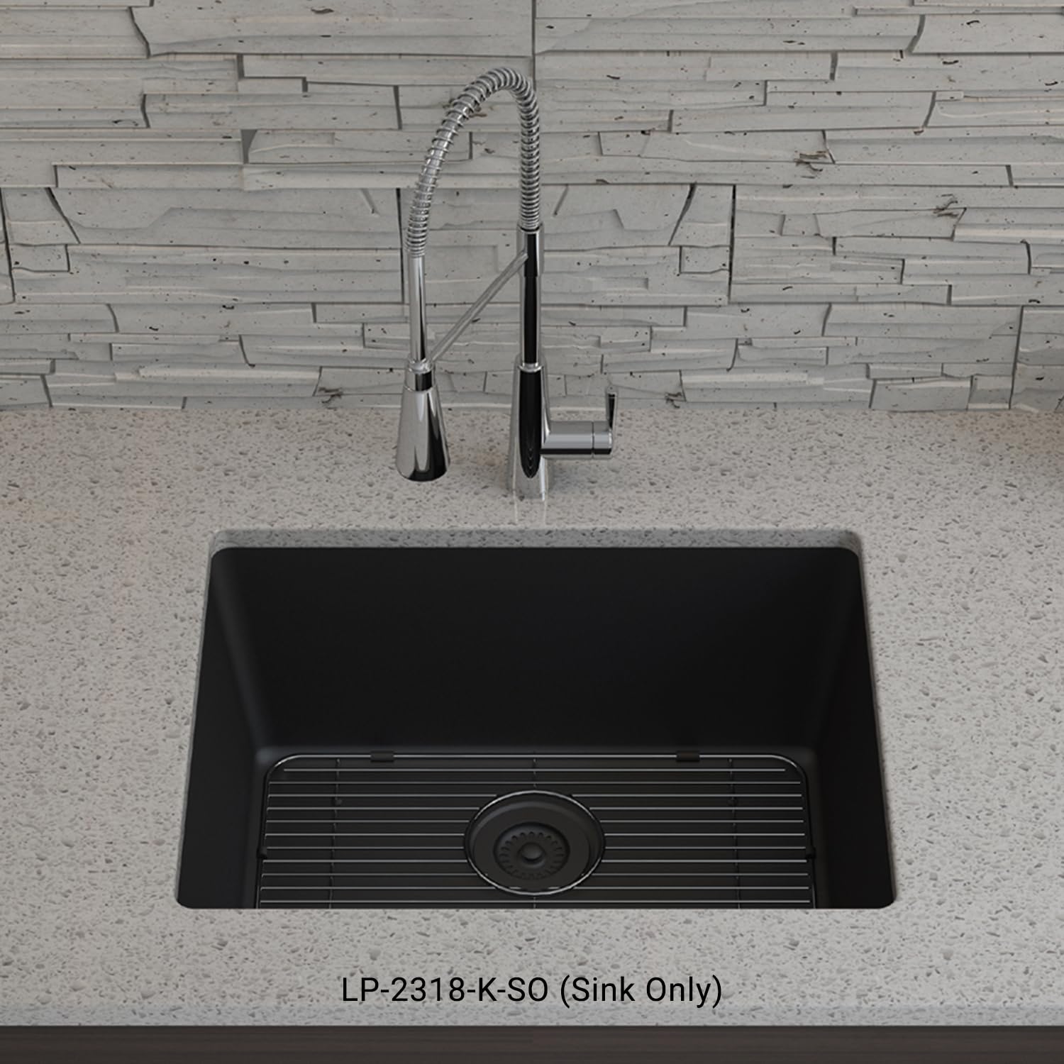 23" x 18" Quartz Kitchen Sink, single bowl kitchen sink,Drop in Kitchen Sink, Granite Composite Kitchen Sink, Undermount Sink, Galaxy Black kitchen Sink, Lexicon Platinum LP-2318-K-SO