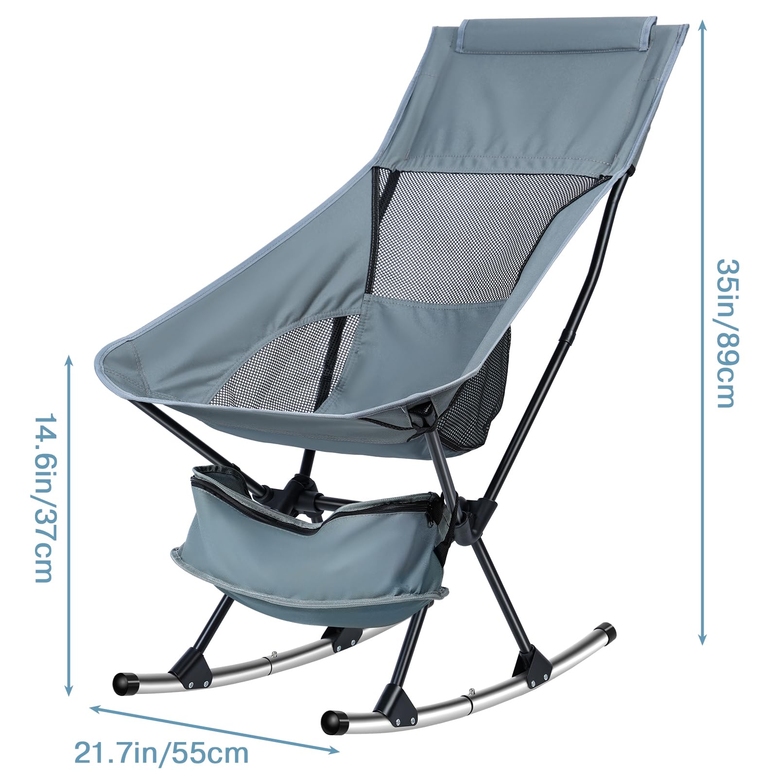 Oversized Folding Rocking Camping Chair with Storage Bag, Adult Heavy Duty Camping Chair, Outside Folding Rocking Chair for Patio, Lawn and Outdoors, Supports 253Lbs