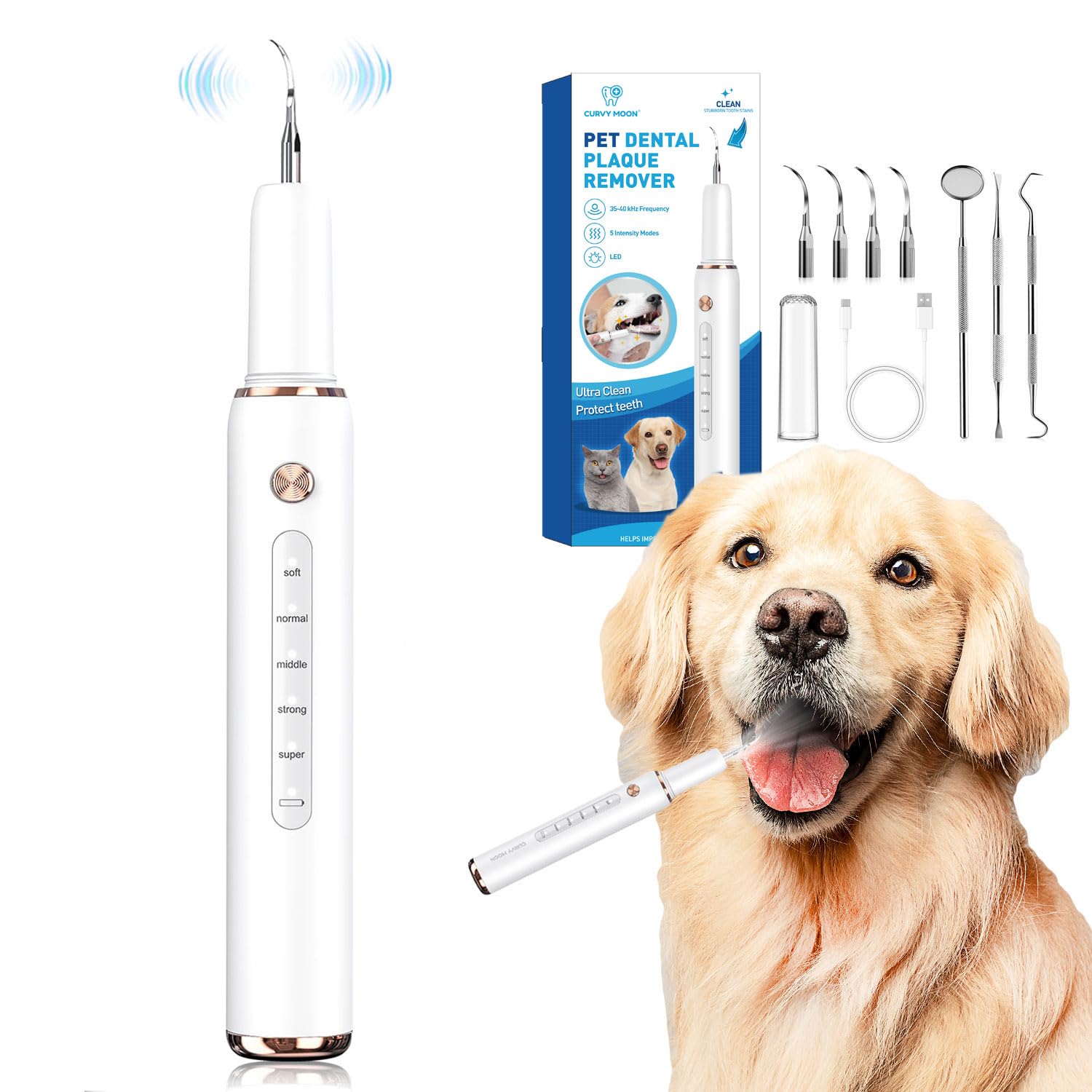 CRXRYRZ Dog Plaque and Tartar Remover,Dog Teeth Cleaning Kit,Dog Electric Toothbrush,Effective Teeth Cleaning for Pets,Dog Plaque Removal 5 Modes