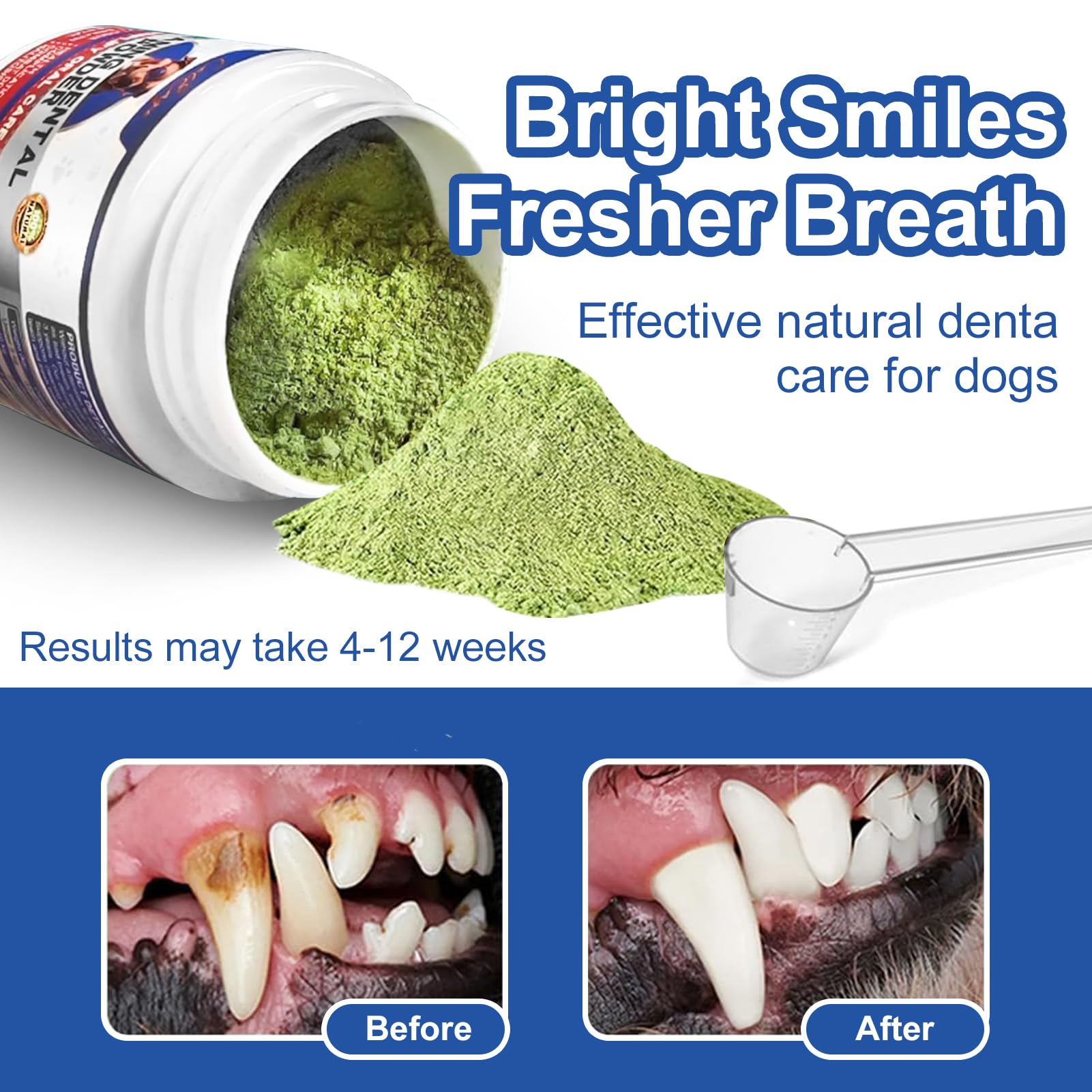 Dog Teeth Cleaning Powder, Dog Plaque and Tartar Remover, Dog Breath Freshener, Teeth Cleaning Made Easy, Targets Tartar & Bad Breath, Healthy Mouth for Dogs, Formulated for Small, Medium, Large Dogs