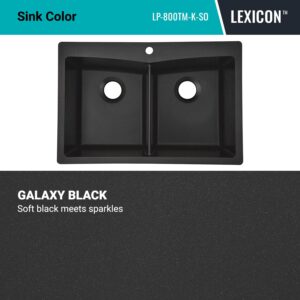 33" x 22" Quartz Kitchen Sink, Double Bowl Kitchen Sinks, Drop in sink, large sinks Quartz Undermount Kitchen Sink, Galaxy Black Kitchen Sink, Double Sink Kitchen, Lexicon Platinum LP-800TM-K-SO