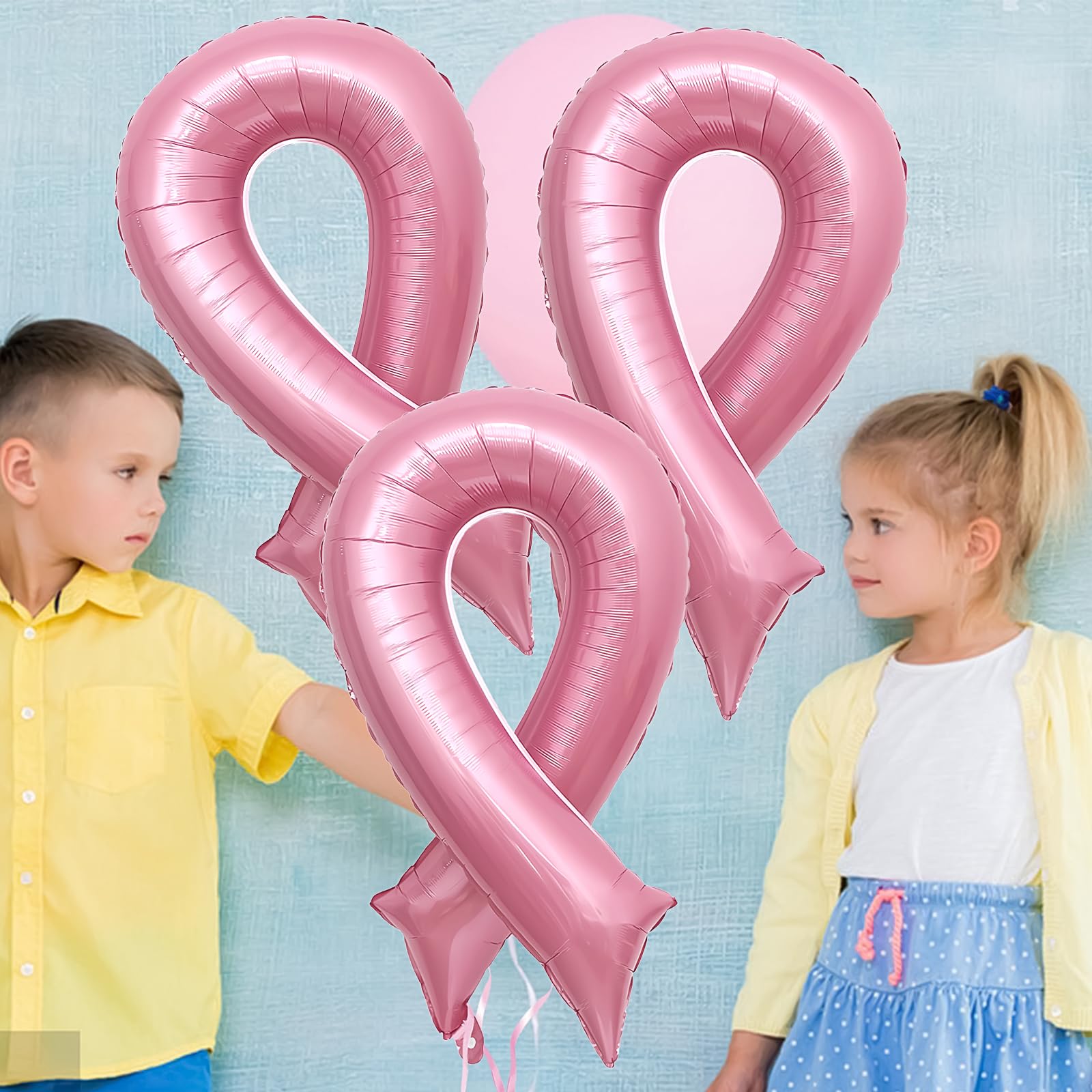 Breast Cancer Pink Ribbon Balloons Ribbon Shaped Foil Balloons Breast Cancer Awareness Aluminum Balloons Set for Party Decoration Fundraising Event Supplies 3PCS