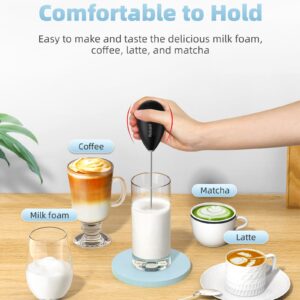 Milk Frother Handheld with Case,USB C Rechargeable Frother Wand for Coffee, Portable Electric Whisk with Stand,Waterproof Hand Drink Mixer Travel for Lattes, Cappuccino, Matcha, Egg (Black)