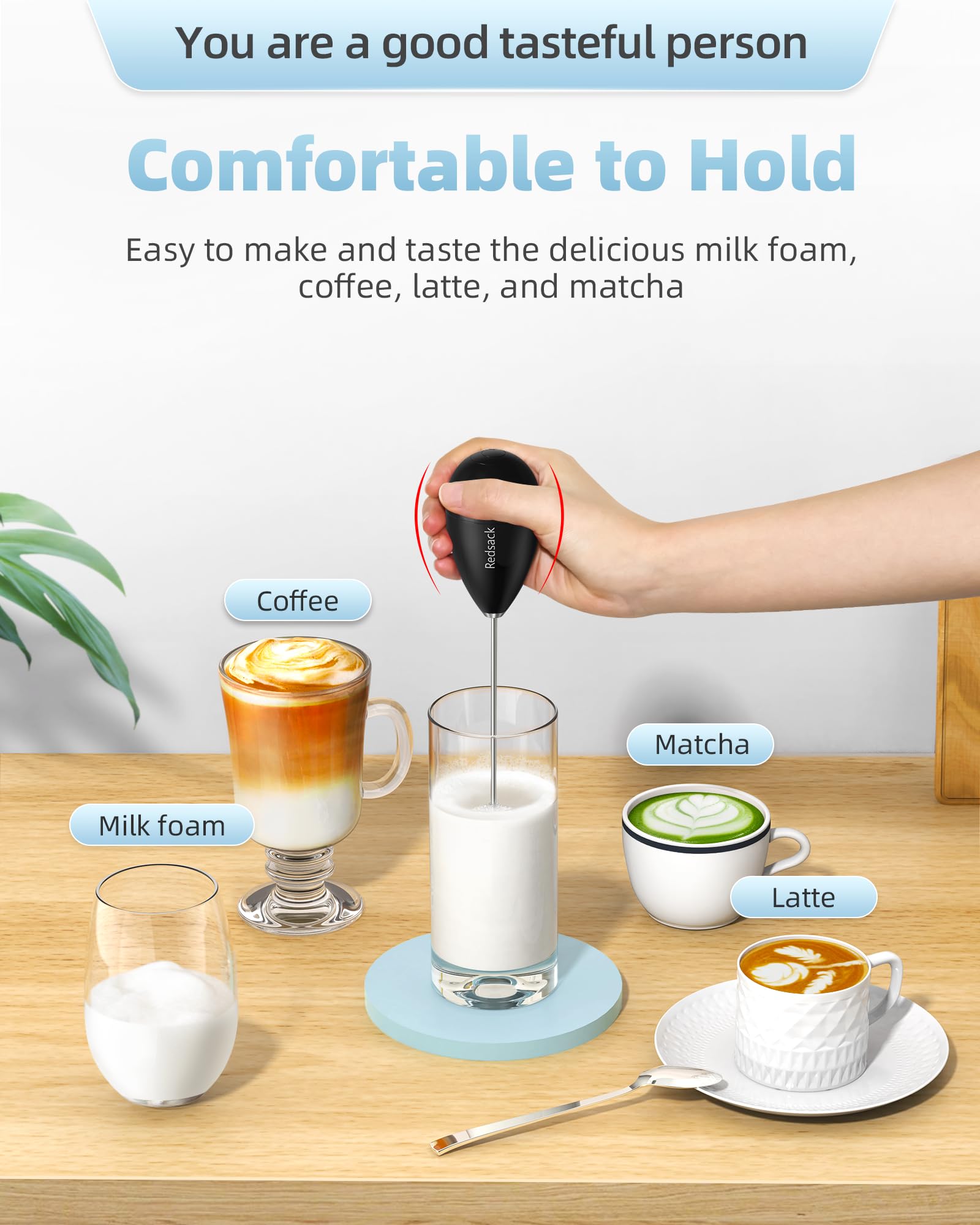 Milk Frother Handheld with Case,USB C Rechargeable Frother Wand for Coffee, Portable Electric Whisk with Stand,Waterproof Hand Drink Mixer Travel for Lattes, Cappuccino, Matcha, Egg (Black)