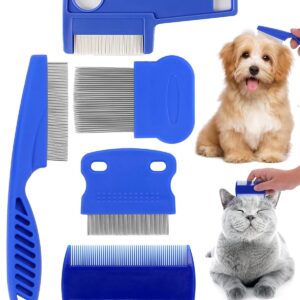 4 Pack Cat Dog Flea Comb, Stainless Steel Pet Comb For Dogs Cats Effective Against Fleas & Lice Professional Flea Comb For Dog & Cat