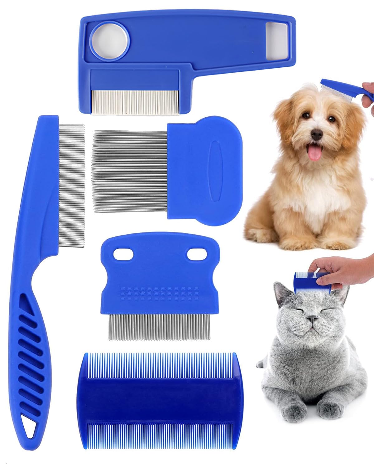 4 Pack Cat Dog Flea Comb, Stainless Steel Pet Comb For Dogs Cats Effective Against Fleas & Lice Professional Flea Comb For Dog & Cat