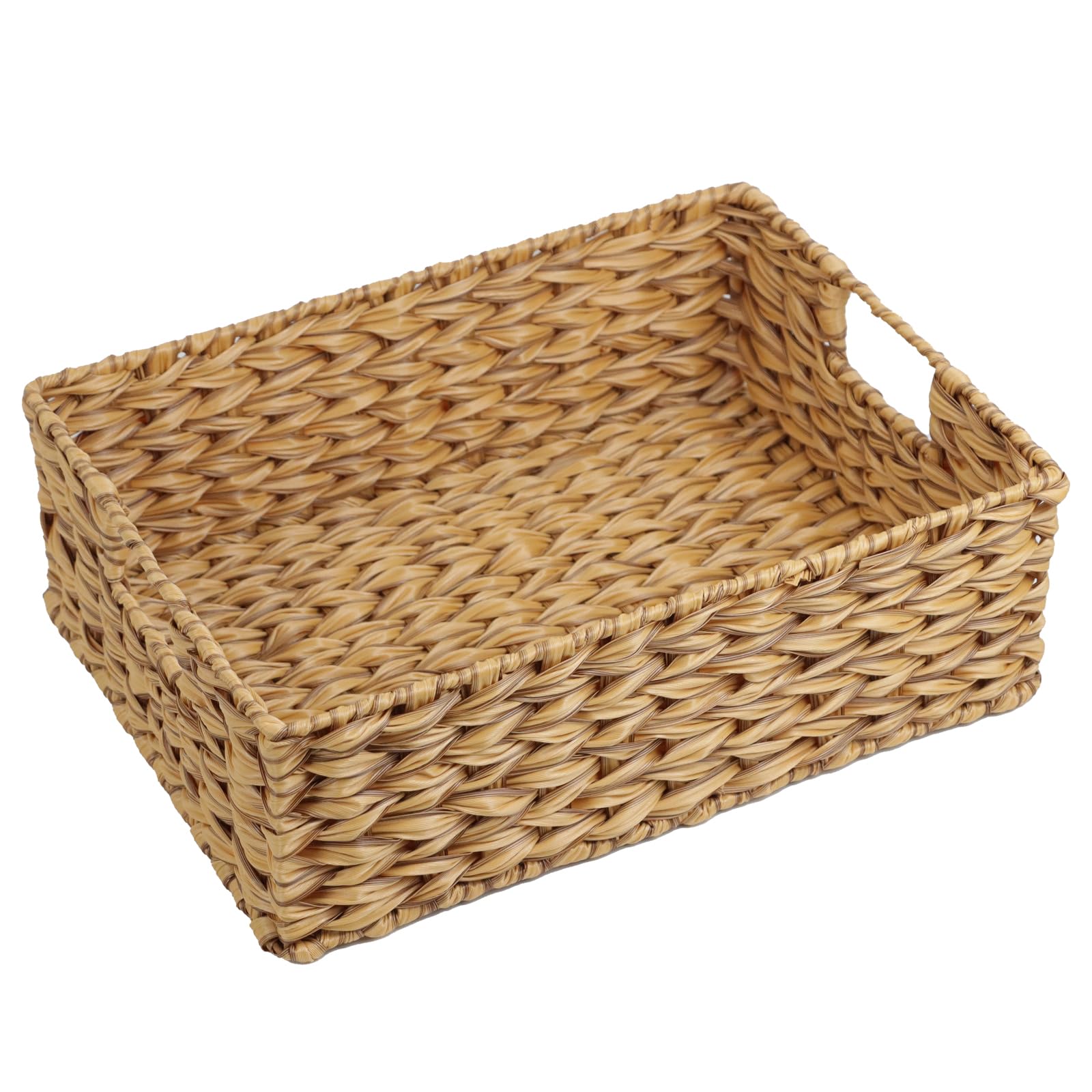 ORDELITE Wicker Basket, Baskets for Organizing, Plastic Storage Basket with Handles, Waterproof Woven Basket for Storage, Pantry Baskets-1 Pack (Brown)