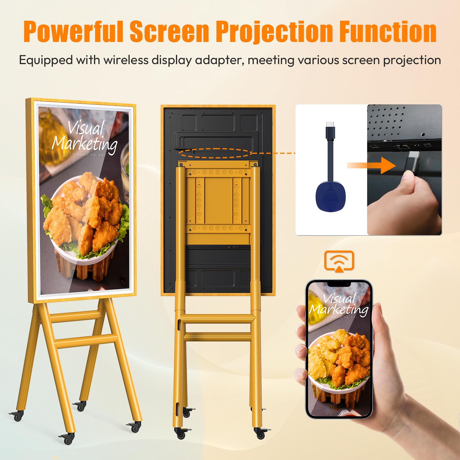 QIXZOCV 43 Inch Wooden Mobile Digital Signage Displays with Flight Case, Capacitive Touchscreen Advertising Display Kiosk, Portable Photo Booth Stand by with Screen Mirroring App Publishing