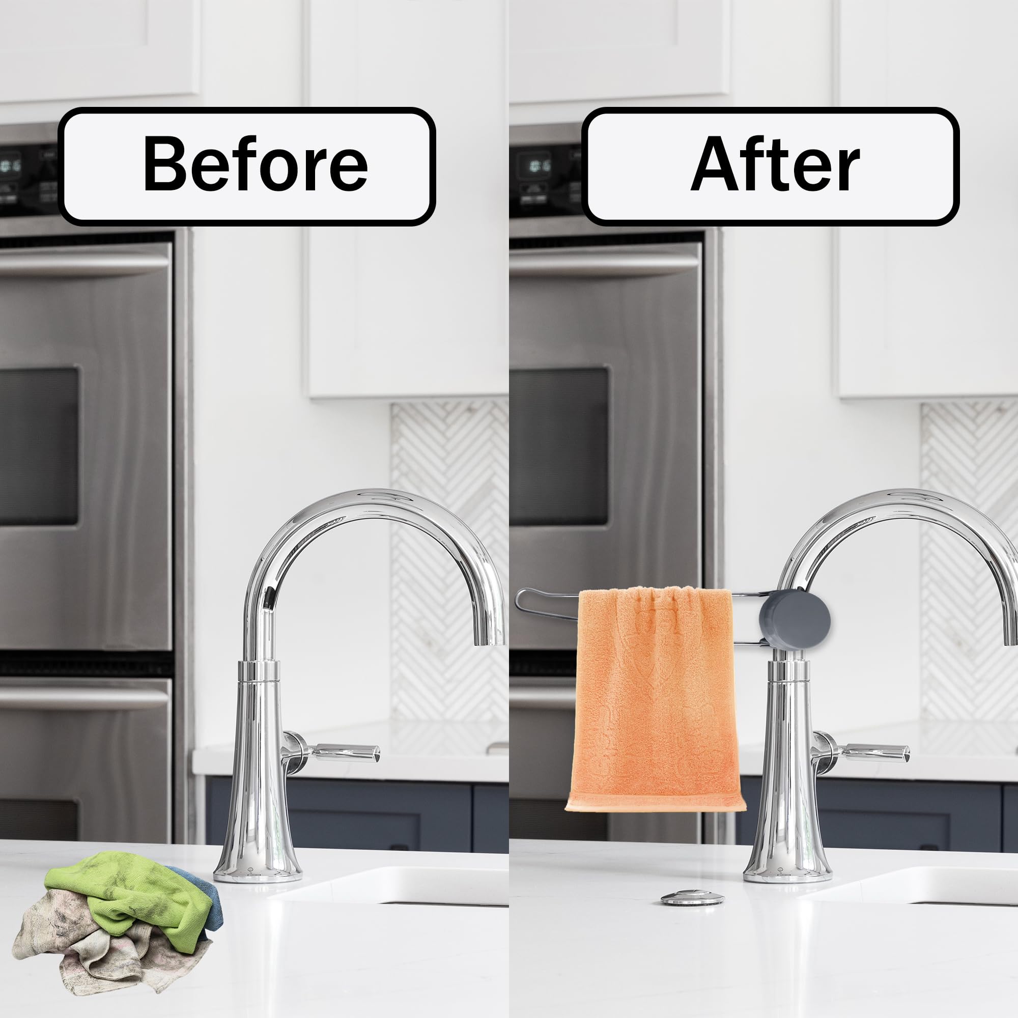 Aogigigio Kitchen Towel Holder for Sink Faucet - Dish Cloth Rack Adjustable Stainless Convenient Rag Hanger