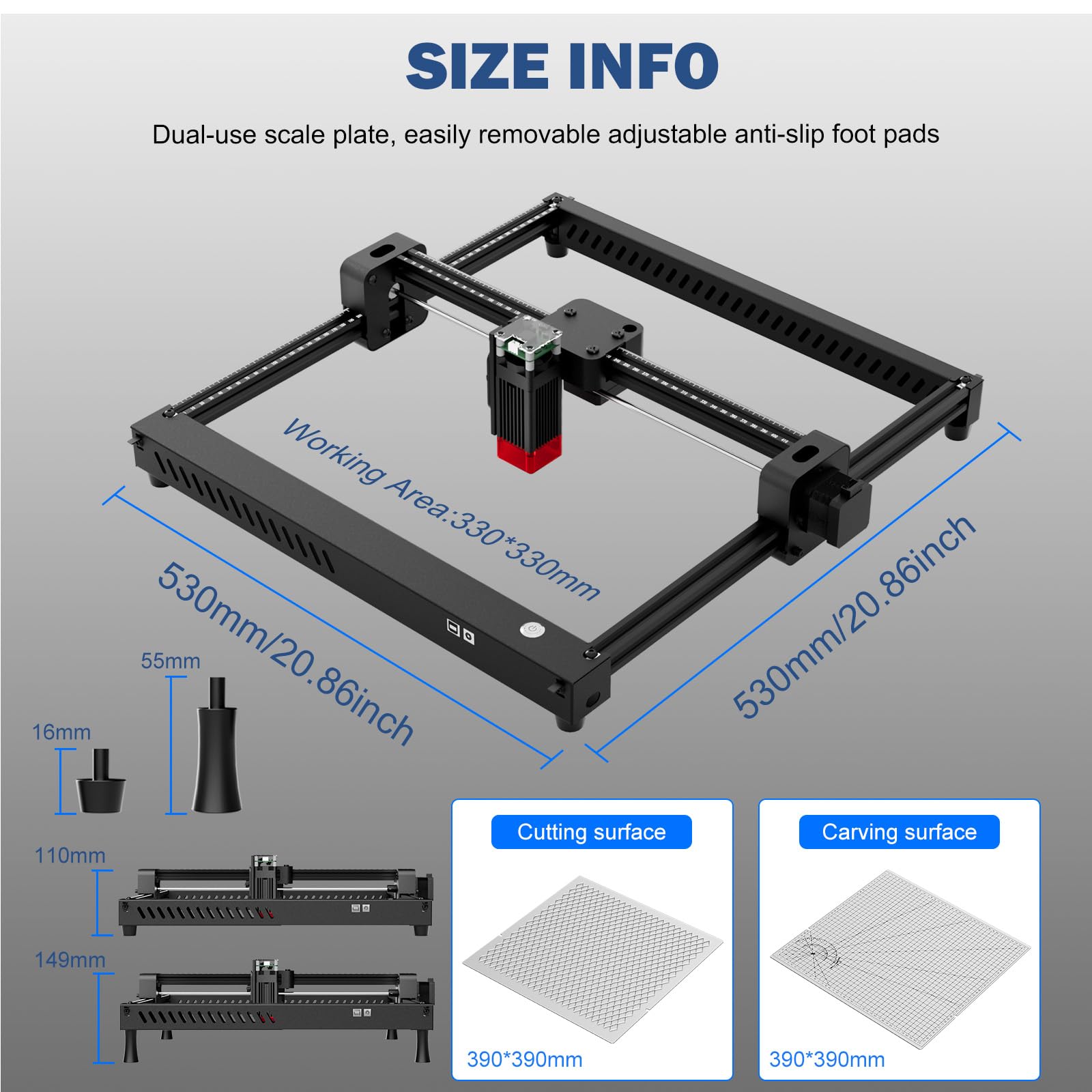 Phoisk YR3-10W Laser Engraver - 10000mW Laser Engraving Machine, 30000mm/min Class 4 DIY Laser Cutter for Wood and Metal, Dark Acrylic, Glass, Leather, Working Area 13"x13"