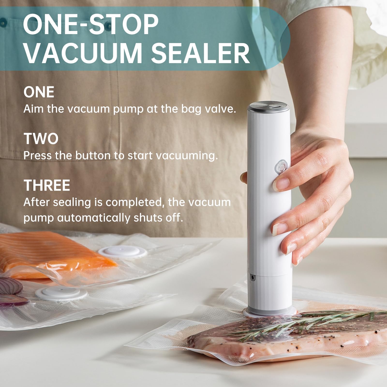 THETCHRY Vacuum Sealer, Handheld Compact Vacuum Sealer, Vacuum Pump for Food Fresh & Save Meal Prep Sous Vide, Portable Cordless Vacuum Sealer Machine for Travel, with 12 Reusable Vacuum Bags