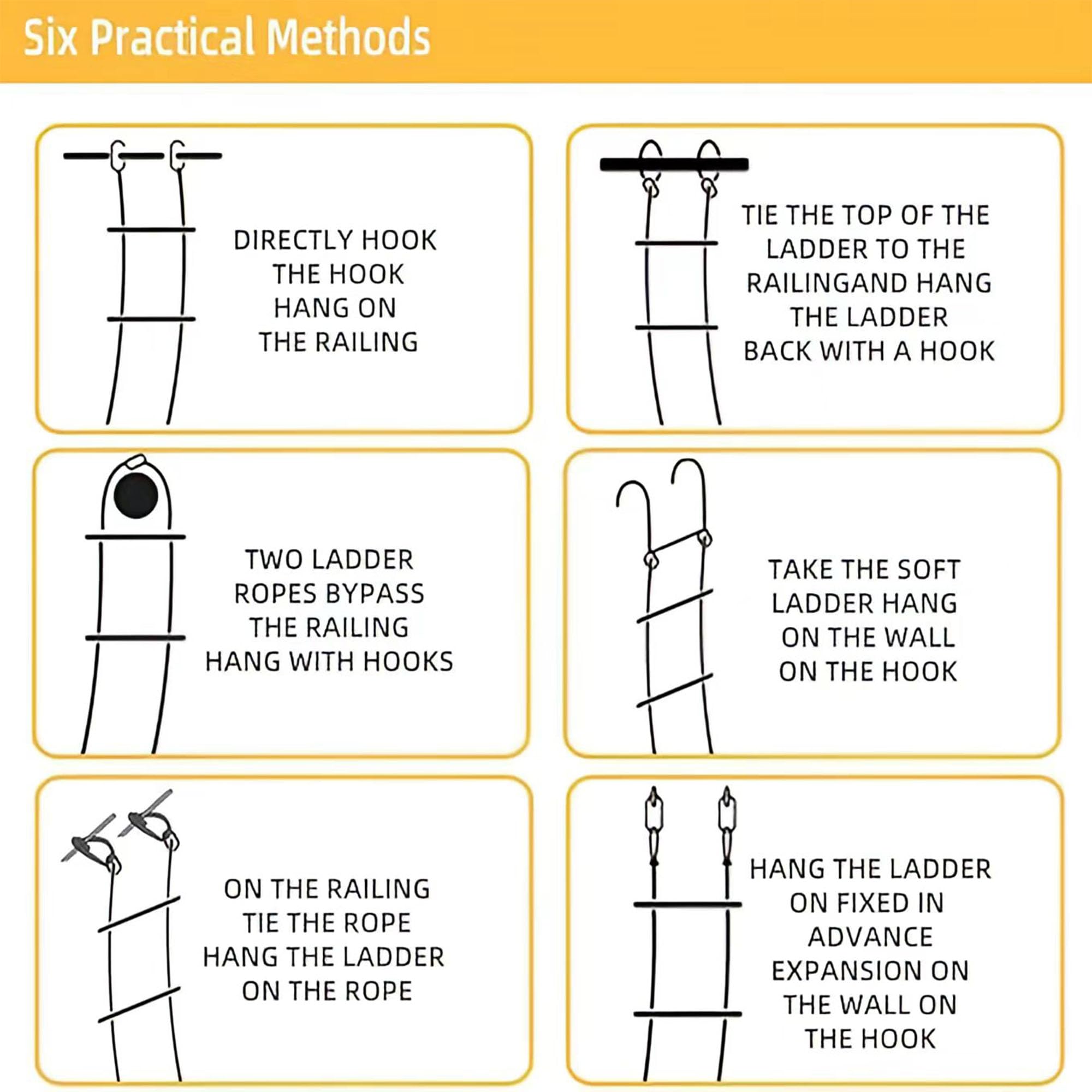 Fire Escape Ladder 16ft Emergency Fire Ladder Training Soft Ladder Jump Grid Ladder 2-3 Story Residential Reusable Window Balcony Treehouse Safety Rope Ladder