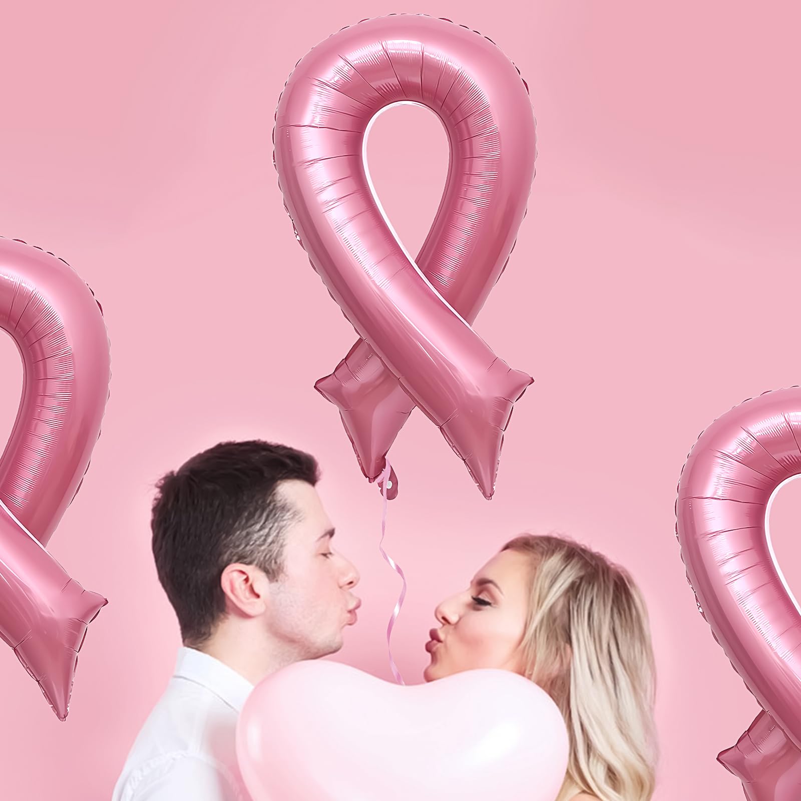 Breast Cancer Pink Ribbon Balloons Ribbon Shaped Foil Balloons Breast Cancer Awareness Aluminum Balloons Set for Party Decoration Fundraising Event Supplies 3PCS