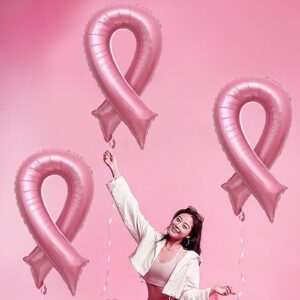 Breast Cancer Pink Ribbon Balloons Ribbon Shaped Foil Balloons Breast Cancer Awareness Aluminum Balloons Set for Party Decoration Fundraising Event Supplies 3PCS