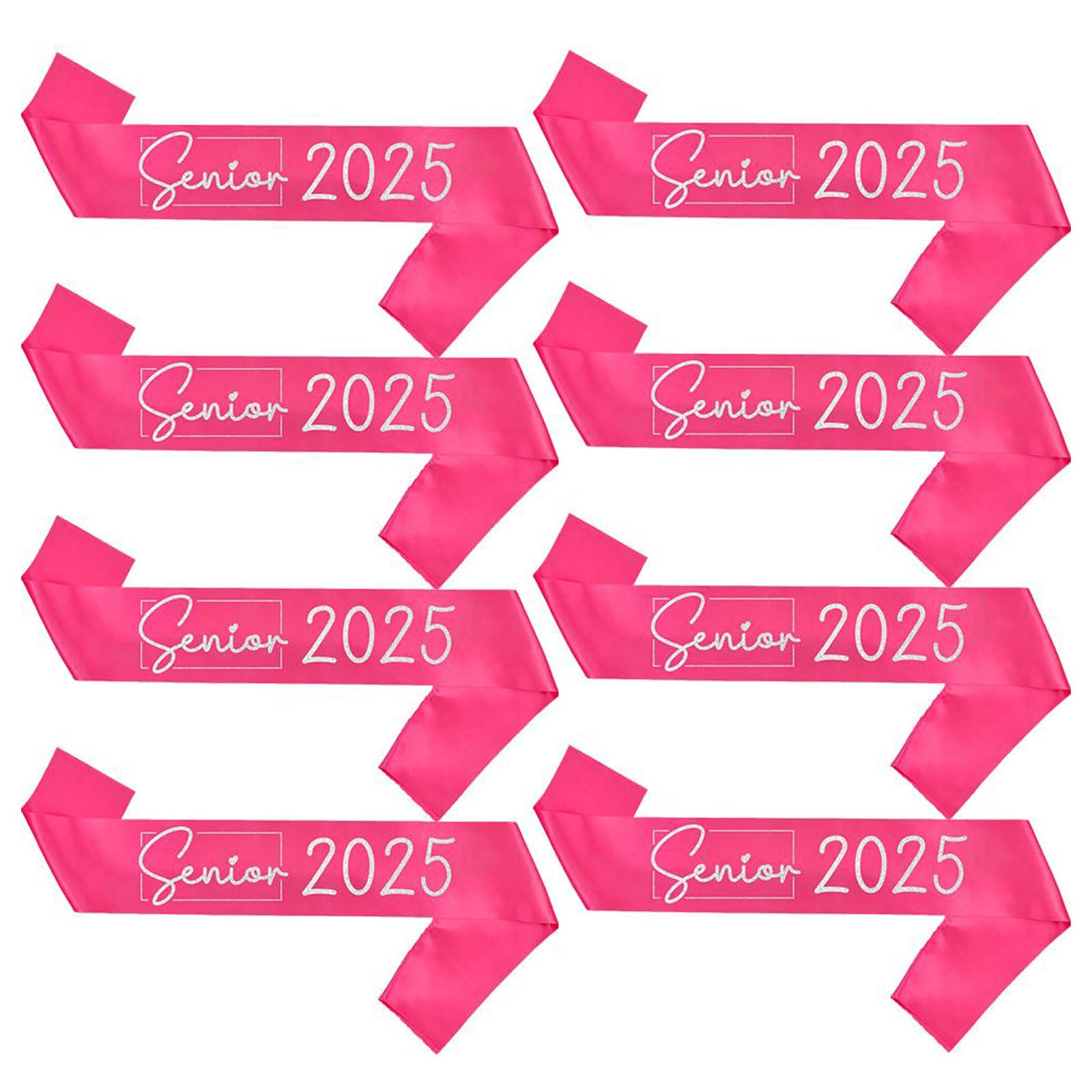 Senior Sash 2025, 8 Pack Silver Glitter Hot Pink Satin Finally Graduated Senior Cheerleader Sashes for Class of 2025 Graduation Party Supplies