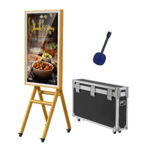 qixzocv 43 inch wooden mobile digital signage displays with flight case, capacitive touchscreen advertising display kiosk, portable photo booth stand by with screen mirroring app publishing