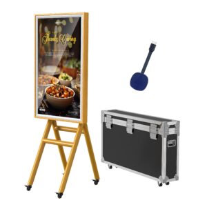 QIXZOCV 43 Inch Wooden Mobile Digital Signage Displays with Flight Case, Capacitive Touchscreen Advertising Display Kiosk, Portable Photo Booth Stand by with Screen Mirroring App Publishing