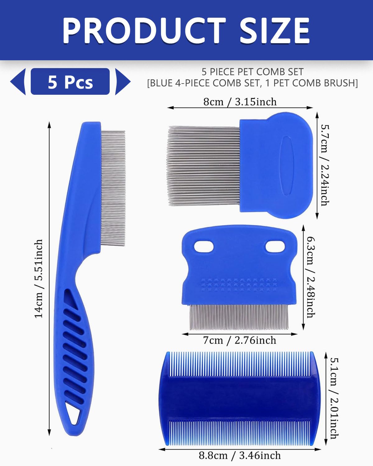 4 Pack Cat Dog Flea Comb, Stainless Steel Pet Comb For Dogs Cats Effective Against Fleas & Lice Professional Flea Comb For Dog & Cat