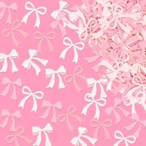 100pcs pink bow confetti engagement party bride to be pink bow table confetti bachelorette party birthday decorations supplies baby shower boy girl bridal shower ribbon party supplies (pink bow 1)