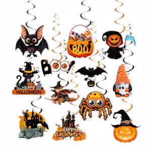 tppick 24pcs halloween birthday party hanging swirls indoor decorations, cute ghost pumpkin ceiling hanging streamers for halloween themed party decorations