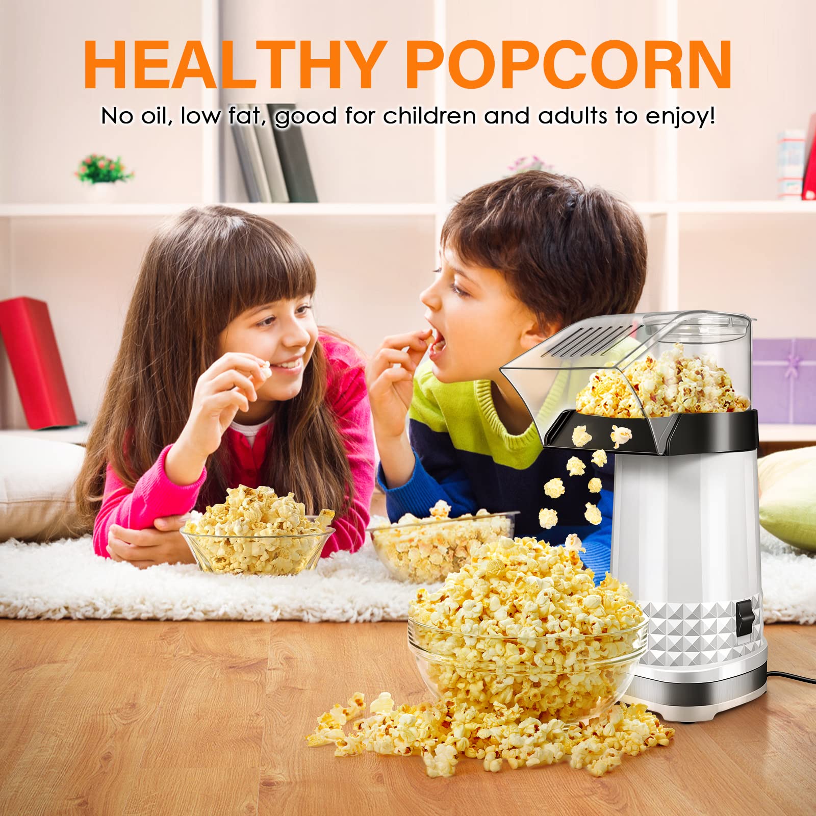 1200W Fast Hot Air Popcorn Popper - 4.5 Quarts, Electric Popcorn Machine with Measuring Cup - Safety ETL Approved, BPA-Free, Air Popper Popcorn Maker No Oil, Perfect for Home Family Party Kids