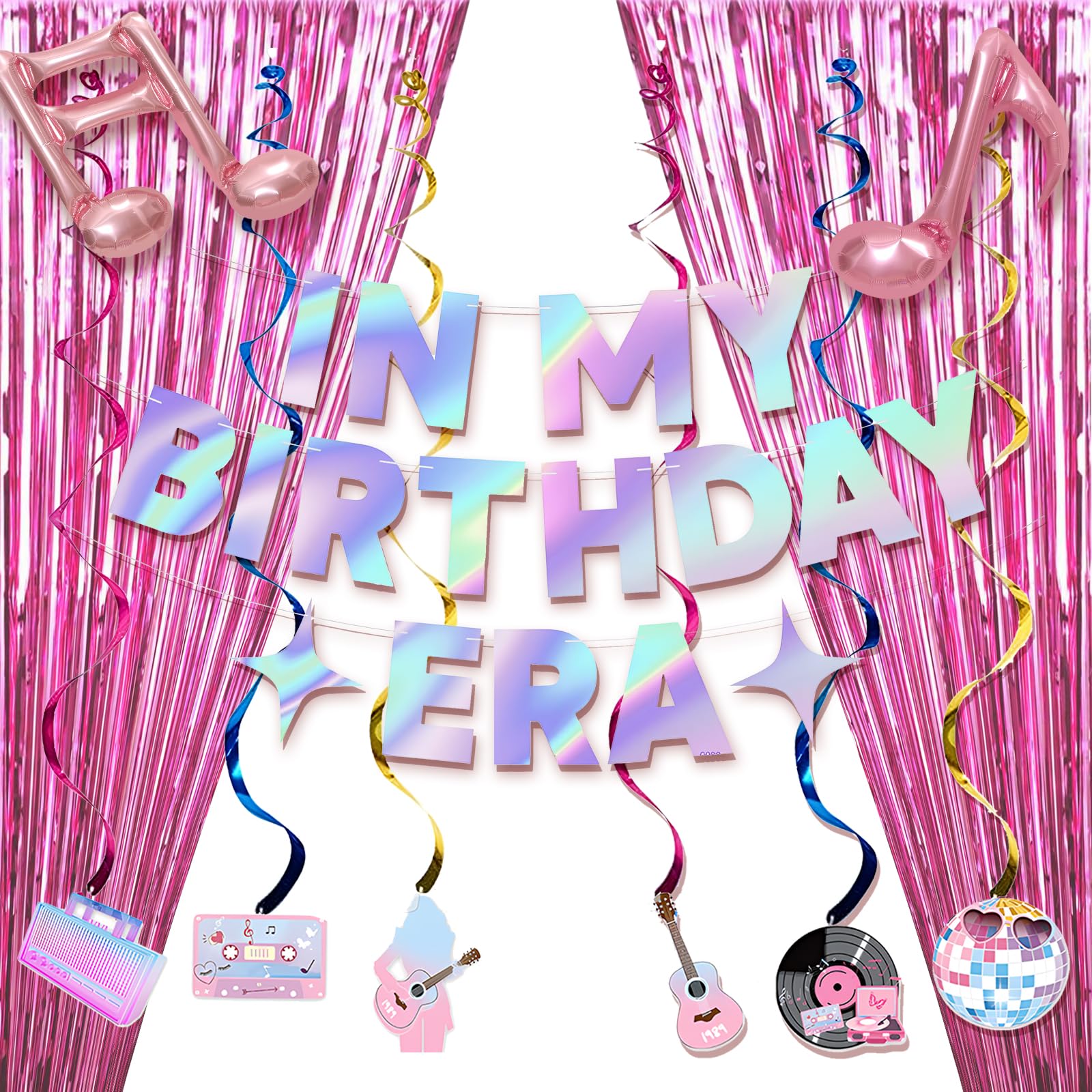 Singer Themed Birthday Decoration, Party Supplies for Music Lovers Birthday, Includes Hanging Swirls, Birthday Banners, Foil Curtains and Foil balloons.