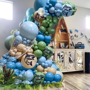 168 PCS Gone Fishing Balloons Garland Arch Party Decorations Set for Birthday Retirement Baby Shower Party Supplies