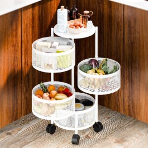 pofluany 3/4/5 tier rotating storage rack, fruit basket for kitchen, large storage rack with wheels, circular rotating basket, fruit and vegetable metal wire shelf with top lid four layer