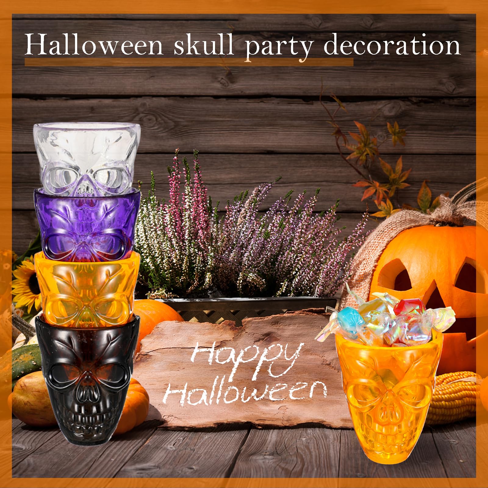 Yaure Joy 16 Pcs Halloween Skull Shot Glasses Unbreakable Plastic Halloween Cups for Halloween Skull Party Favor Halloween Party Decoration 1.86 oz/ 55 ml