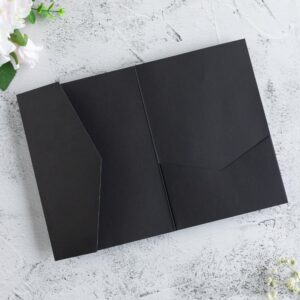 FEIYI 20 PCS Black Tri-fold Laser Cut Wedding Invitation Pockets for 5x7 Wedding Cards Bridal Shower Engagement Quinceanera Invitation