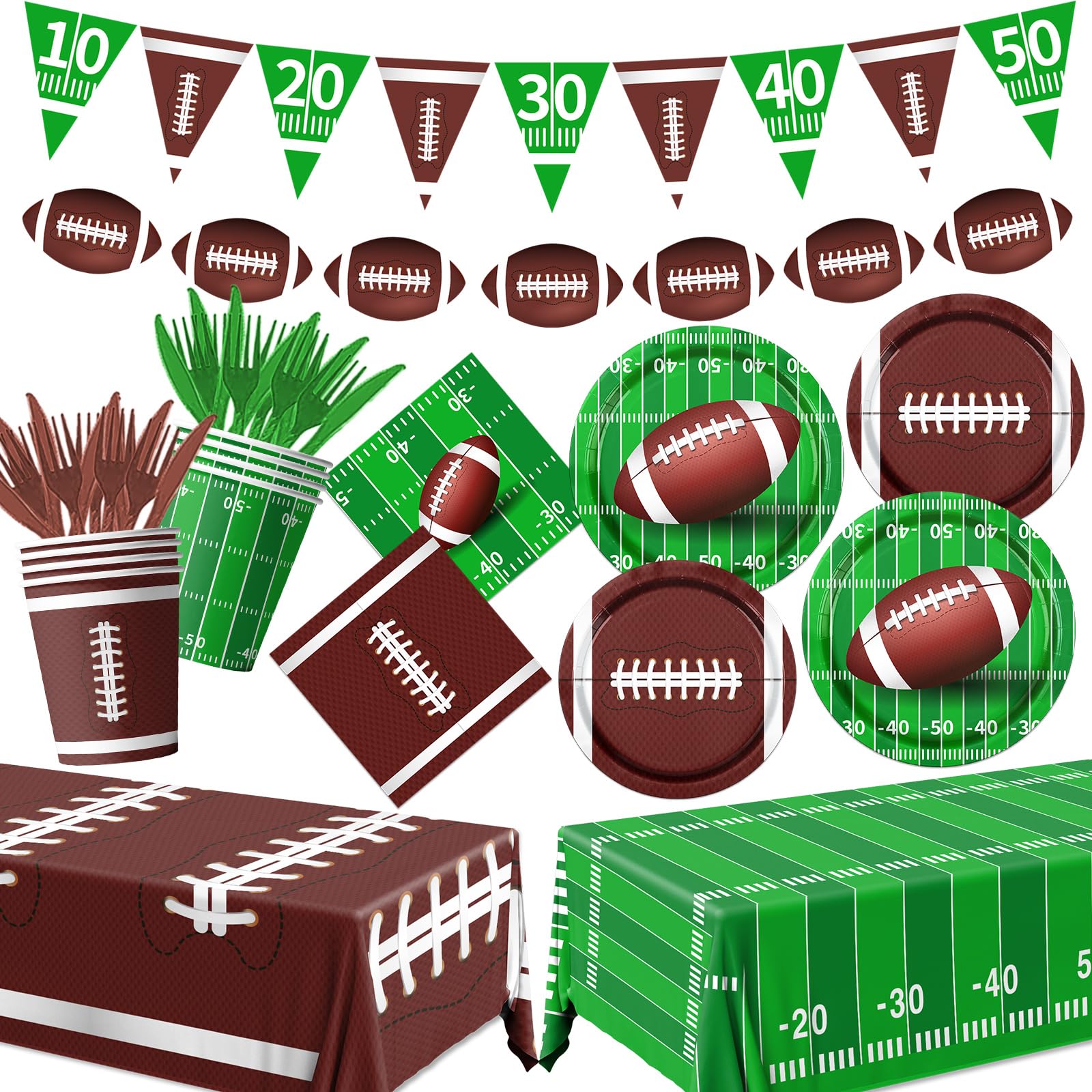 178Pcs Football Party Supplies-Football Plates and Napkins Kit Serve 25,Football Themed Tableware for Birthday,Game Day Party