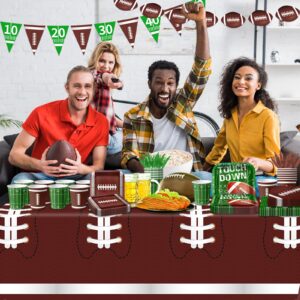 178Pcs Football Party Supplies Includes Dinner Plates, Dessert Plates, Napkins, Cups,Banner and Touchdown Tablecloth for Football Birthday Party Football Gameday Tailgate Party Decorations Serve 25