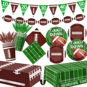 football party supplies kit serve 25, 178pcs football theme party decorations includes football plates and napkins cups banner tablecloth for football birthday game day tailgate party decorations