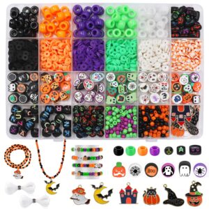 ganepwns halloween clay beads for bracelet making, orange black beading kit with moon pumpkin ghost witch hat charms pendants for jewelry making, diy craft arts halloween gifts