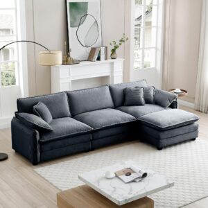 115" modular sectional sofa,l shaped sectional couches for living room,3-seater corduroy upholstered cloud couches with movable ottoman and deep seats