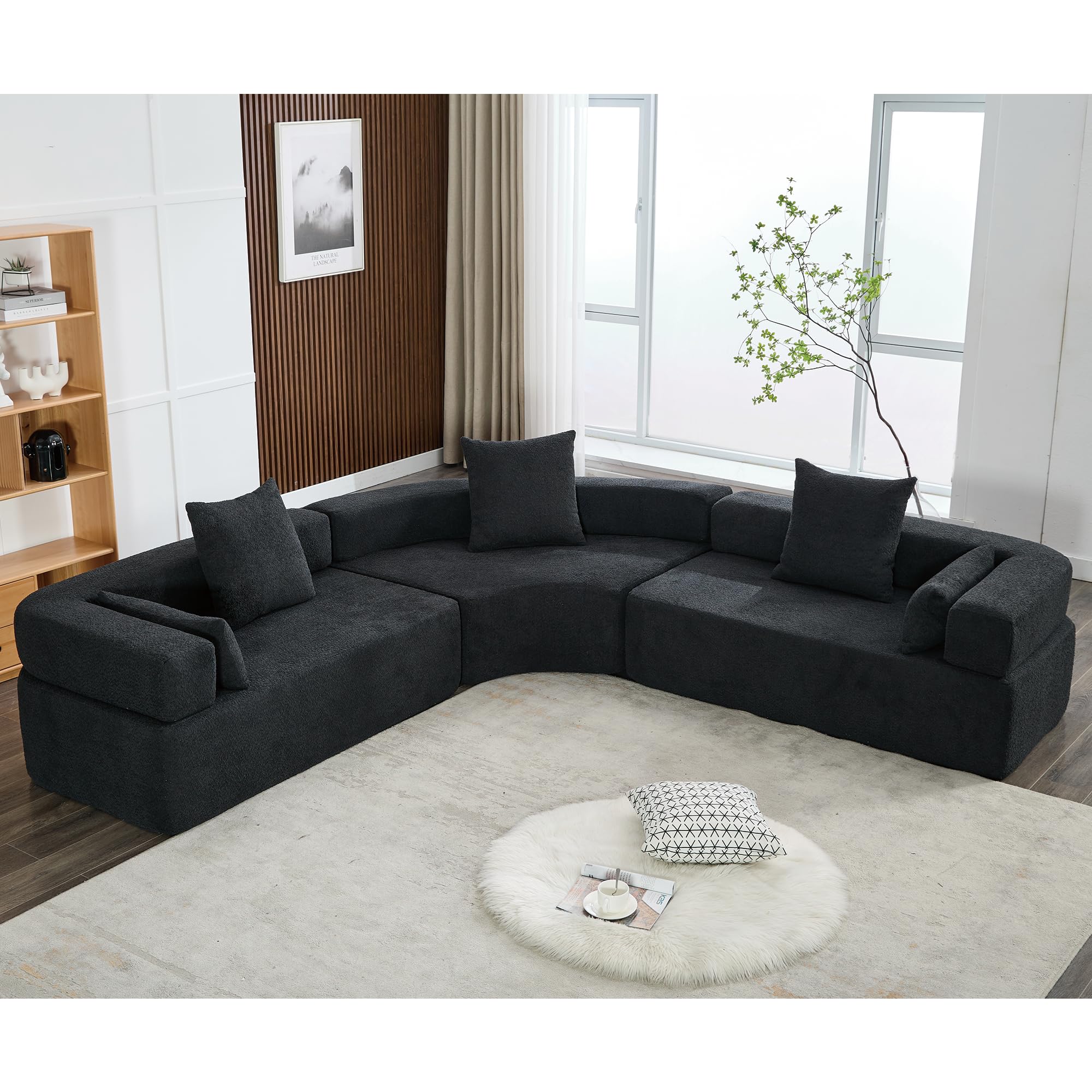 JUSTONE 111" Sectional Sofa for Living Room,Oversized Combination Sofa,Curved Sofa,Semicircular Modular Sofa with 4 Pillows for Home Office,3 Piece Free Combination(Black)