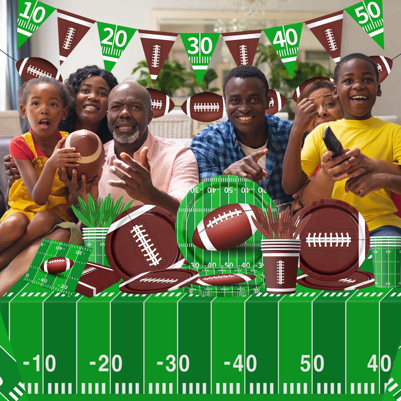 178Pcs Football Party Supplies-Football Plates and Napkins Kit Serve 25,Football Themed Tableware for Birthday,Game Day Party