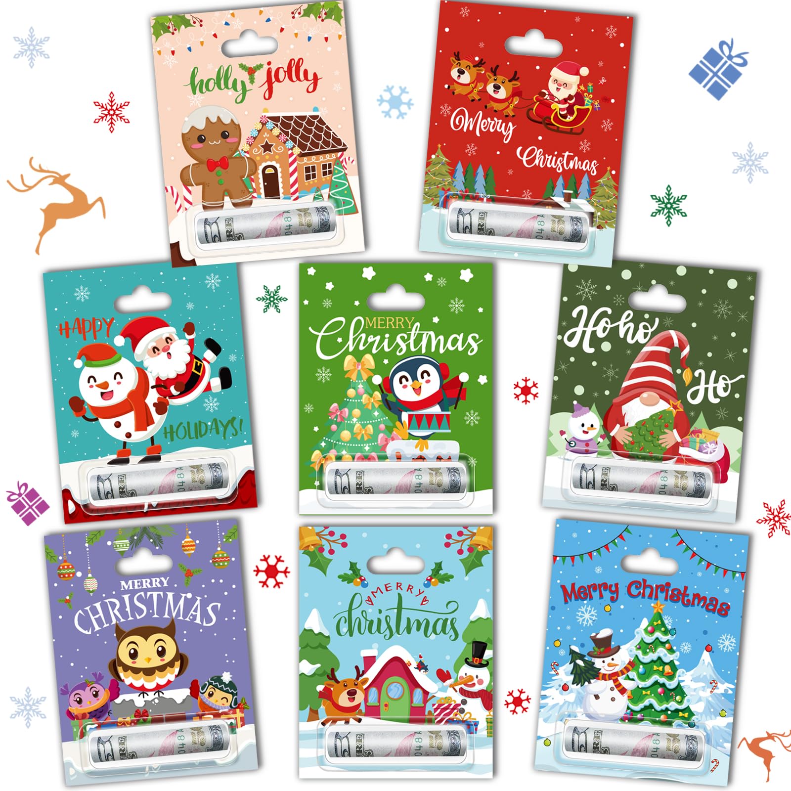 Christmas Money Holder Cards 8 Pack, Christmas Money Holder Ornaments for Gifting Cash, Holiday Gifting Money Cards for Kids, Funny Xmas Cash Gift Ideas, Merry Christmas Hanging Ornaments Decor