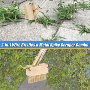 Cleaning Paving Joints,Cleaner Moss Remover Brush with Scraper Patio Weed Brush Head for Outdoor Weed Remover Tool Removable 2 in 1 Weed Remover Brush 4-Section Handle Crack Weeder (B)