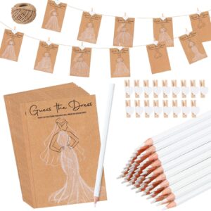 sinload 30 sets guess the dress bridal shower games for guests 30 pcs wedding shower games cards 30 water soluble pencils 30 fun heart wooden clip and 1 string rope wedding party supplies games ideas